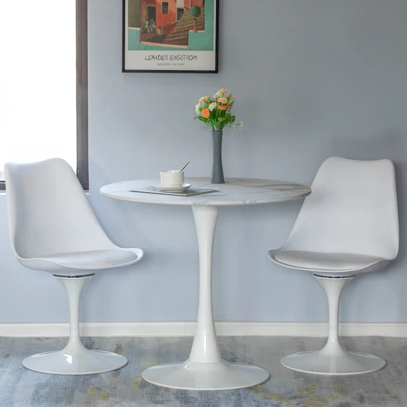 Mid-Century Modern Swivel Tulip Accent Chair with Plush Cushioned Seat in White Polypropylene 3