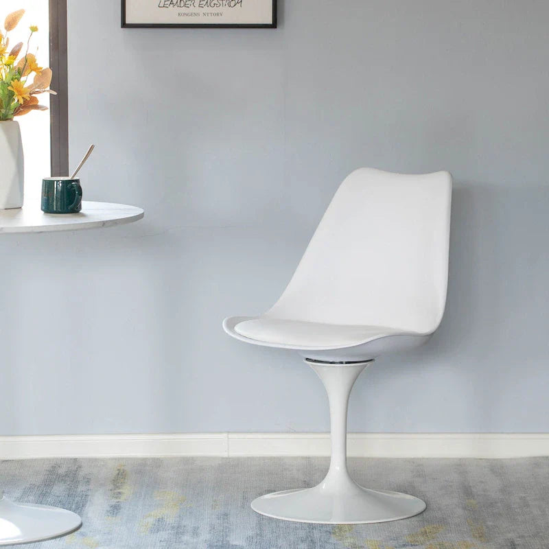 Mid-Century Modern Swivel Tulip Accent Chair with Plush Cushioned Seat in White Polypropylene 4