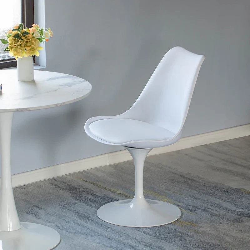 Mid-Century Modern Swivel Tulip Accent Chair with Plush Cushioned Seat in White Polypropylene 5