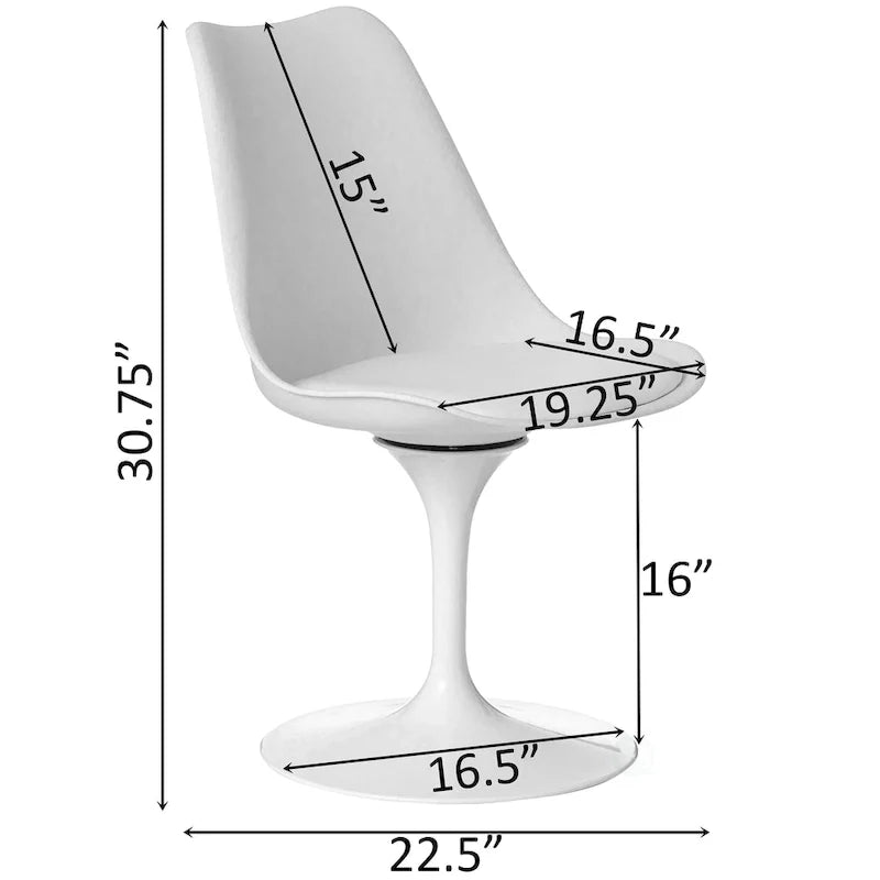 Mid-Century Modern Swivel Tulip Accent Chair with Plush Cushioned Seat in White Polypropylene 6