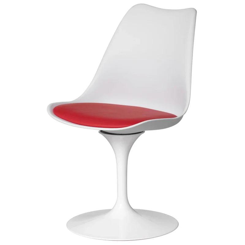 Mid-Century Modern Swivel Tulip Accent Chair with Plush Cushioned Seat in White Polypropylene 10