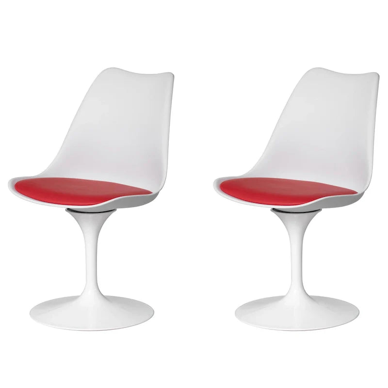 Mid-Century Modern Swivel Tulip Accent Chair with Plush Cushioned Seat in White Polypropylene 11