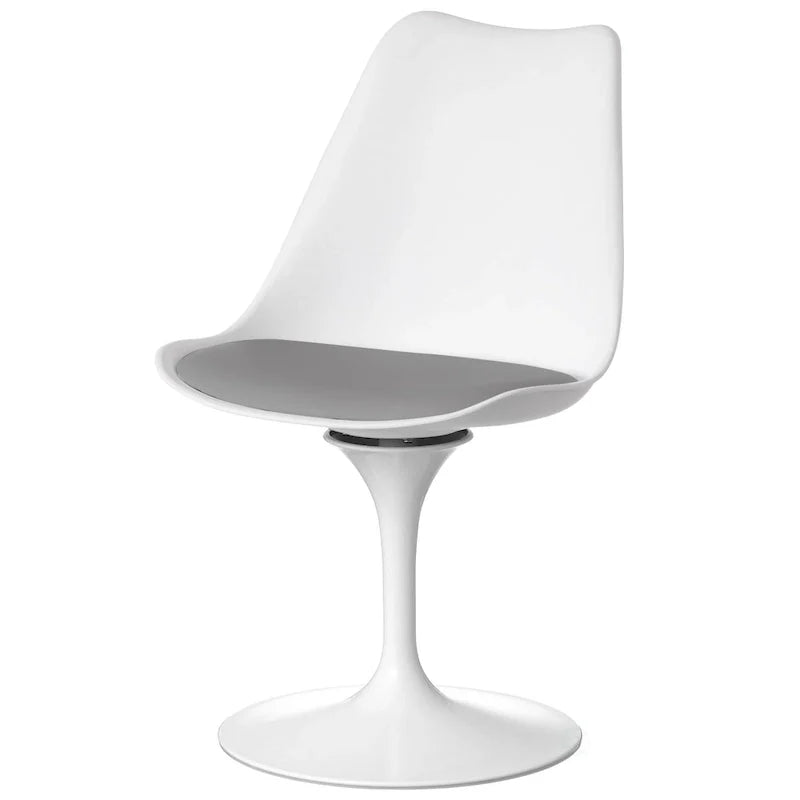 Mid-Century Modern Swivel Tulip Accent Chair with Plush Cushioned Seat in White Polypropylene 12