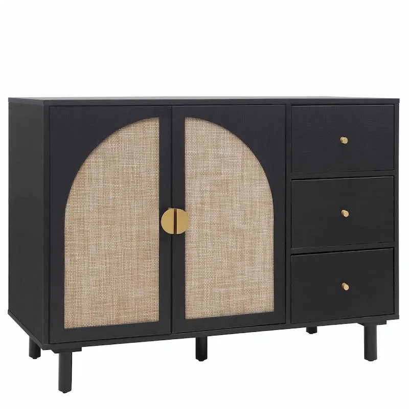 Rattan Storage Cabinet with 2 Doors, Adjustable Shelves, and 3 Drawers 5