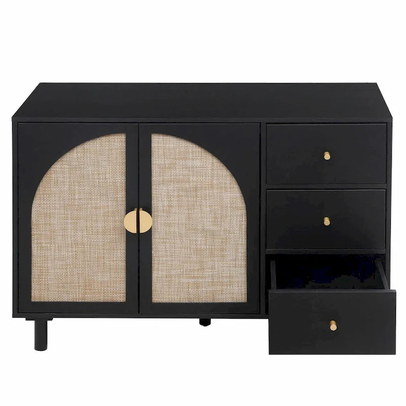 Rattan Storage Cabinet with 2 Doors, Adjustable Shelves, and 3 Drawers 6