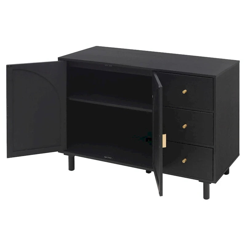 Rattan Storage Cabinet with 2 Doors, Adjustable Shelves, and 3 Drawers 7