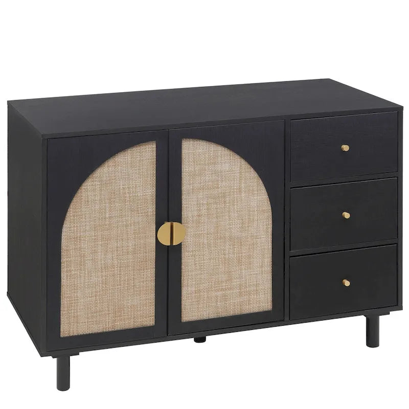 Rattan Storage Cabinet with 2 Doors, Adjustable Shelves, and 3 Drawers 10