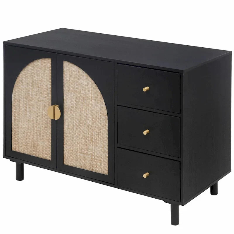 Rattan Storage Cabinet with 2 Doors, Adjustable Shelves, and 3 Drawers 11