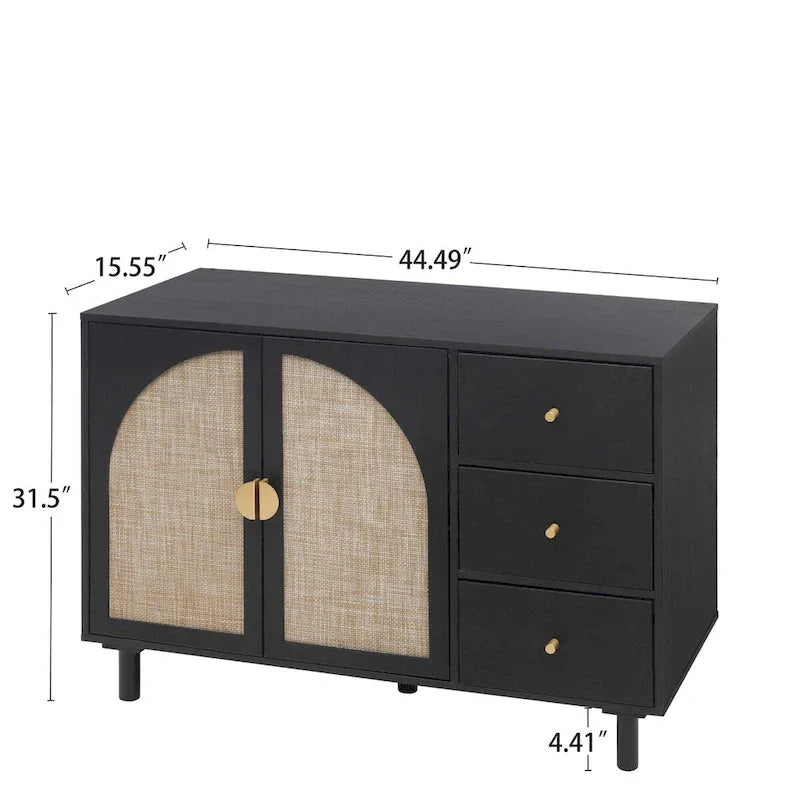 Rattan Storage Cabinet with 2 Doors, Adjustable Shelves, and 3 Drawers 14