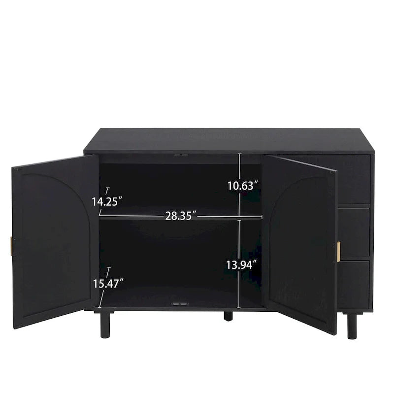 Rattan Storage Cabinet with 2 Doors, Adjustable Shelves, and 3 Drawers 15