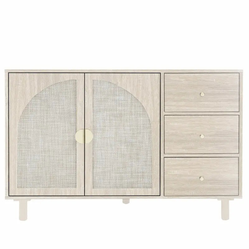 Rattan Storage Cabinet with 2 Doors, Adjustable Shelves, and 3 Drawers 21