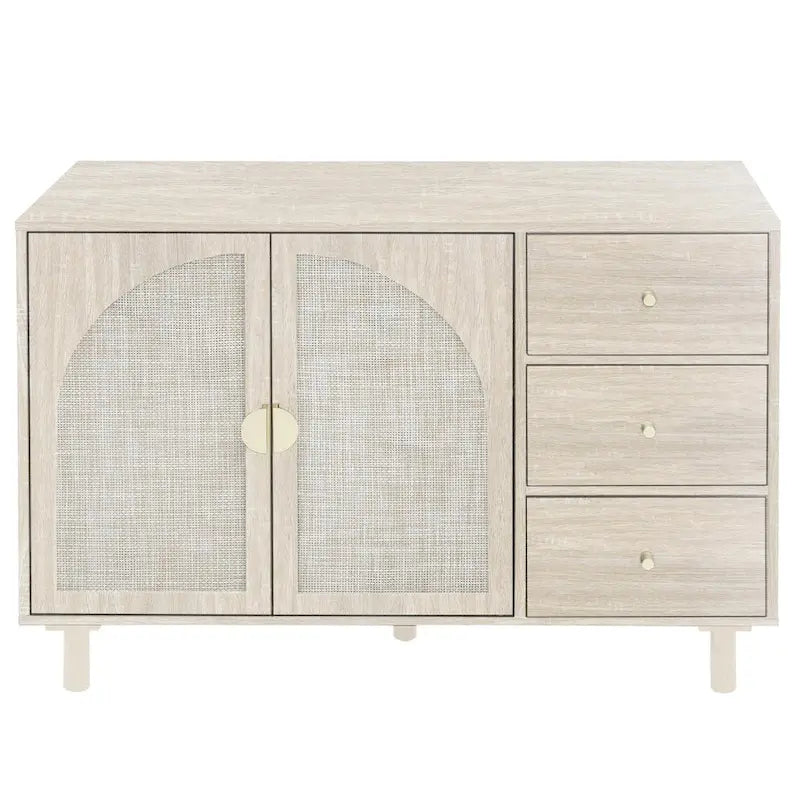 Rattan Storage Cabinet with 2 Doors, Adjustable Shelves, and 3 Drawers 22