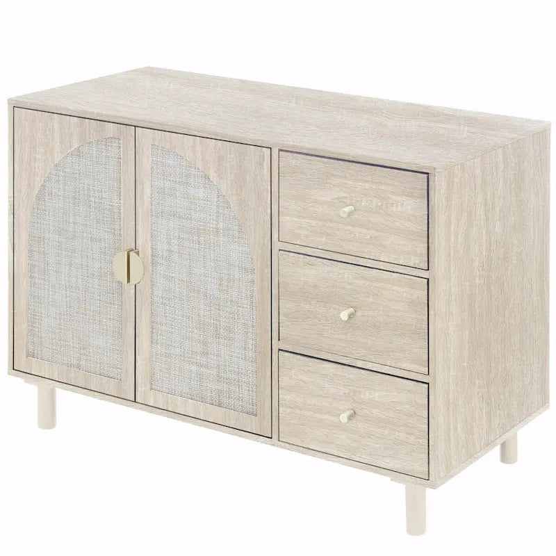Rattan Storage Cabinet with 2 Doors, Adjustable Shelves, and 3 Drawers 23