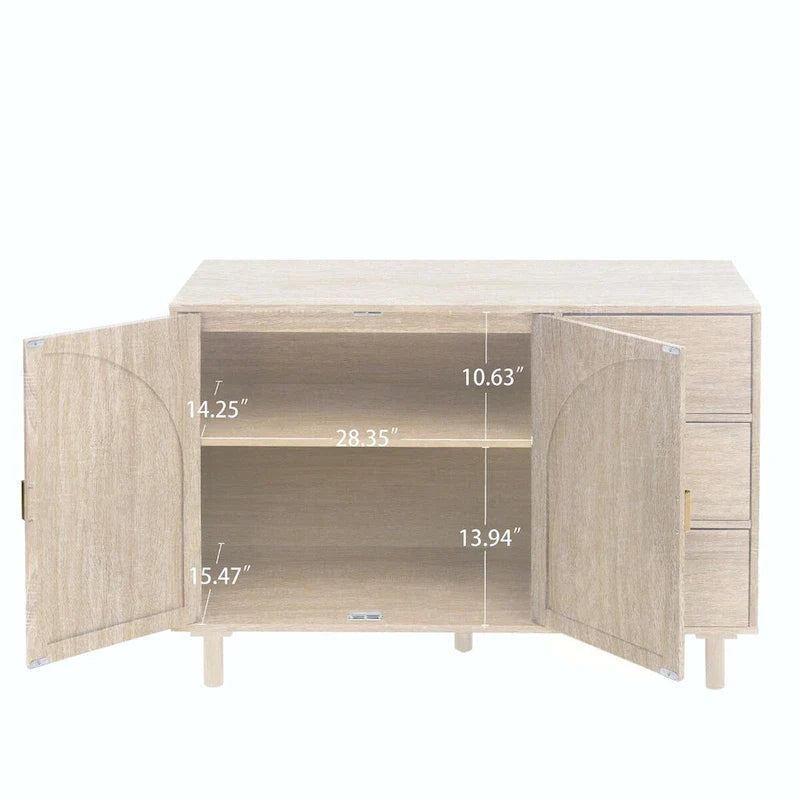 Rattan Storage Cabinet with 2 Doors, Adjustable Shelves, and 3 Drawers 24