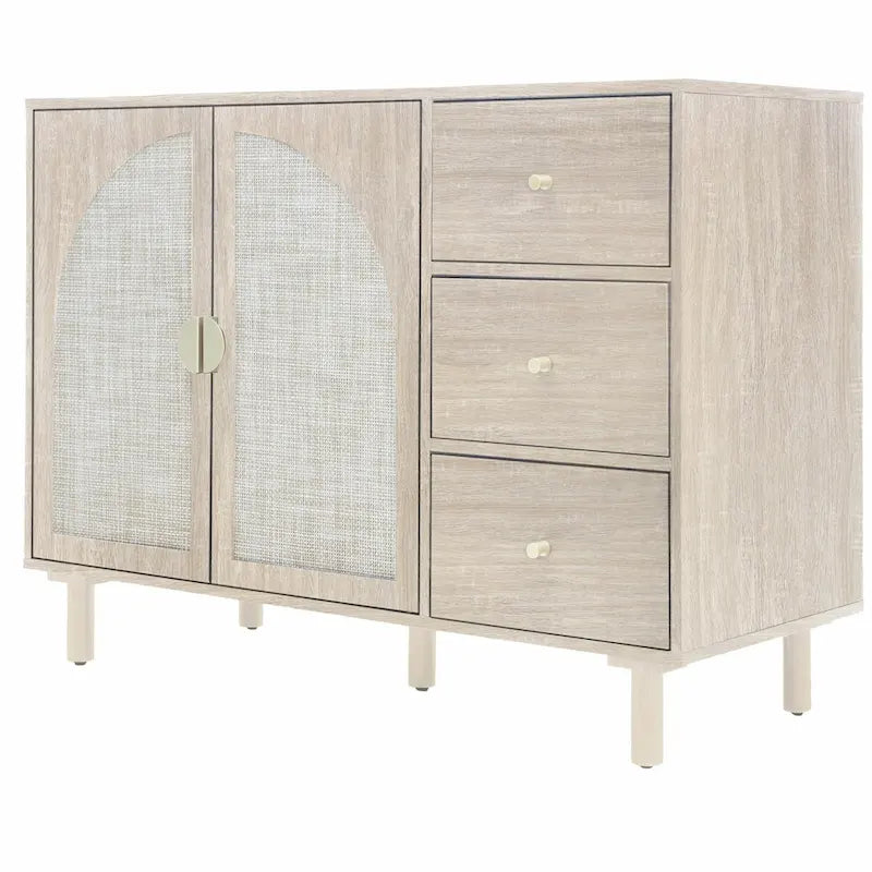 Rattan Storage Cabinet with 2 Doors, Adjustable Shelves, and 3 Drawers 27