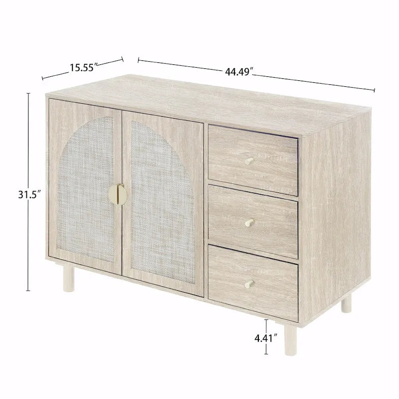 Rattan Storage Cabinet with 2 Doors, Adjustable Shelves, and 3 Drawers 28