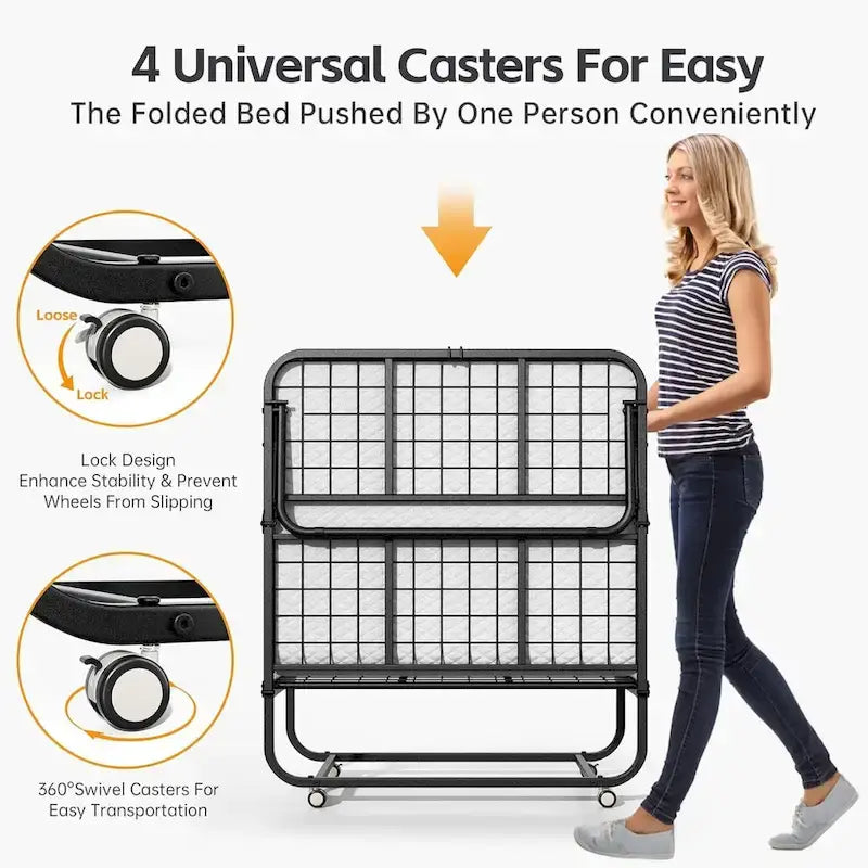 Compact Rollaway Folding Guest Bed with Sturdy Metal Frame and 5-Inch Thick Mattress 7