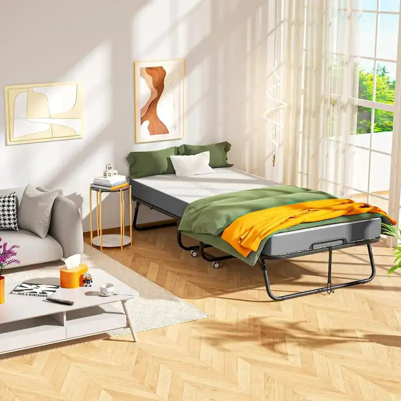 Compact Rollaway Folding Guest Bed with Sturdy Metal Frame and 5-Inch Thick Mattress 9