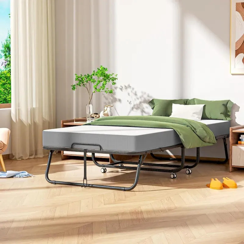 Compact Rollaway Folding Guest Bed with Sturdy Metal Frame and 5-Inch Thick Mattress 11
