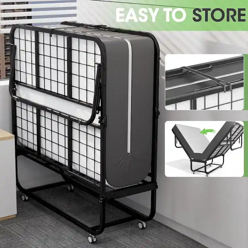 Compact Rollaway Folding Guest Bed with Sturdy Metal Frame and 5-Inch Thick Mattress 17