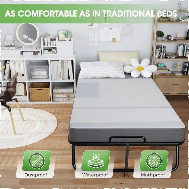 Compact Rollaway Folding Guest Bed with Sturdy Metal Frame and 5-Inch Thick Mattress 18