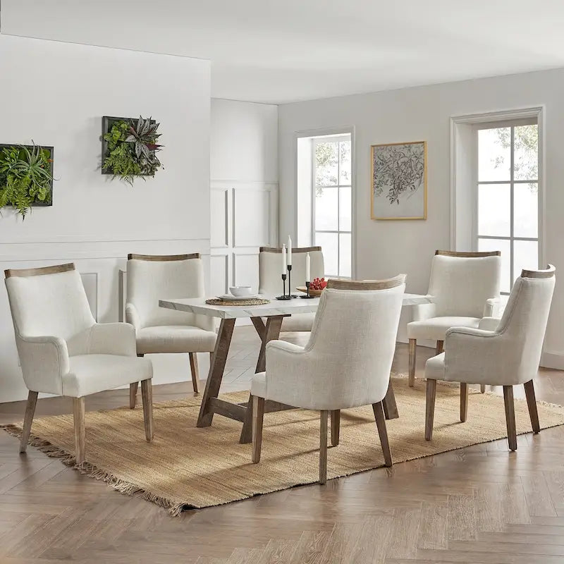 Set of 6 Albert Farmhouse Upholstered Solid Wood Dining Chairs by HULALA HOME 23