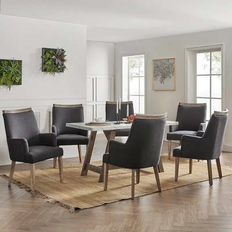 Set of 6 Albert Farmhouse Upholstered Solid Wood Dining Chairs by HULALA HOME 24