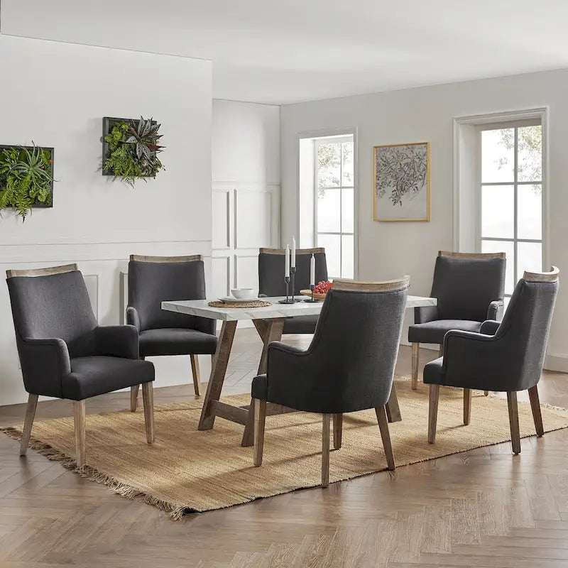 Set of 6 Albert Farmhouse Upholstered Solid Wood Dining Chairs by HULALA HOME 4