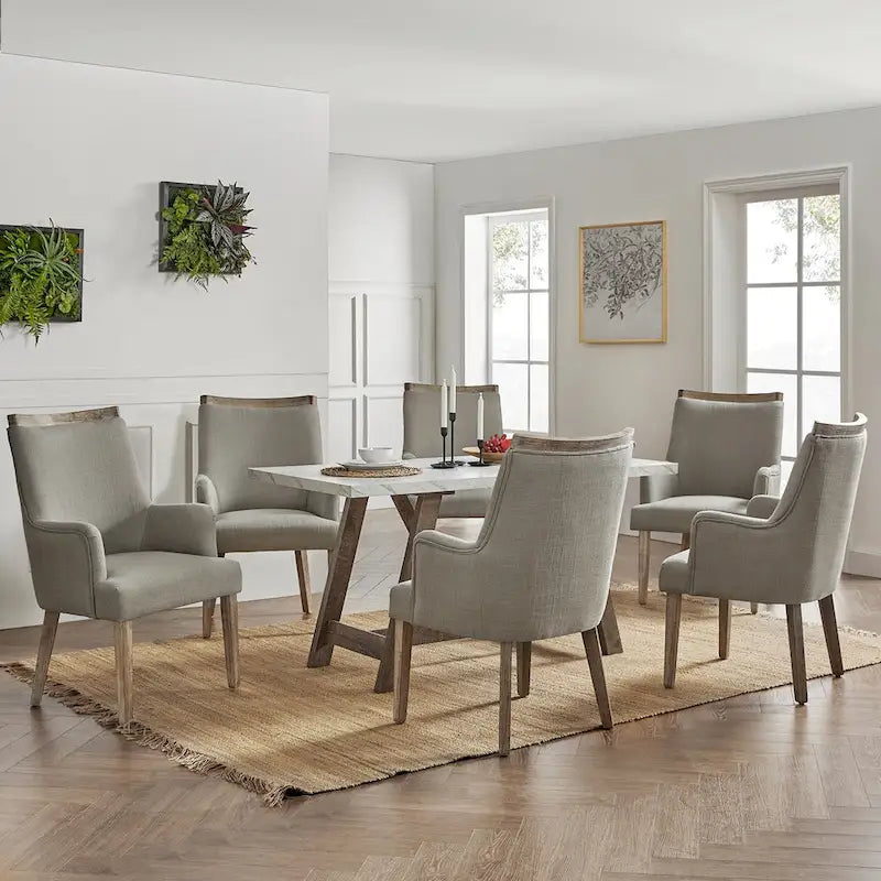 Set of 6 Albert Farmhouse Upholstered Solid Wood Dining Chairs by HULALA HOME 12