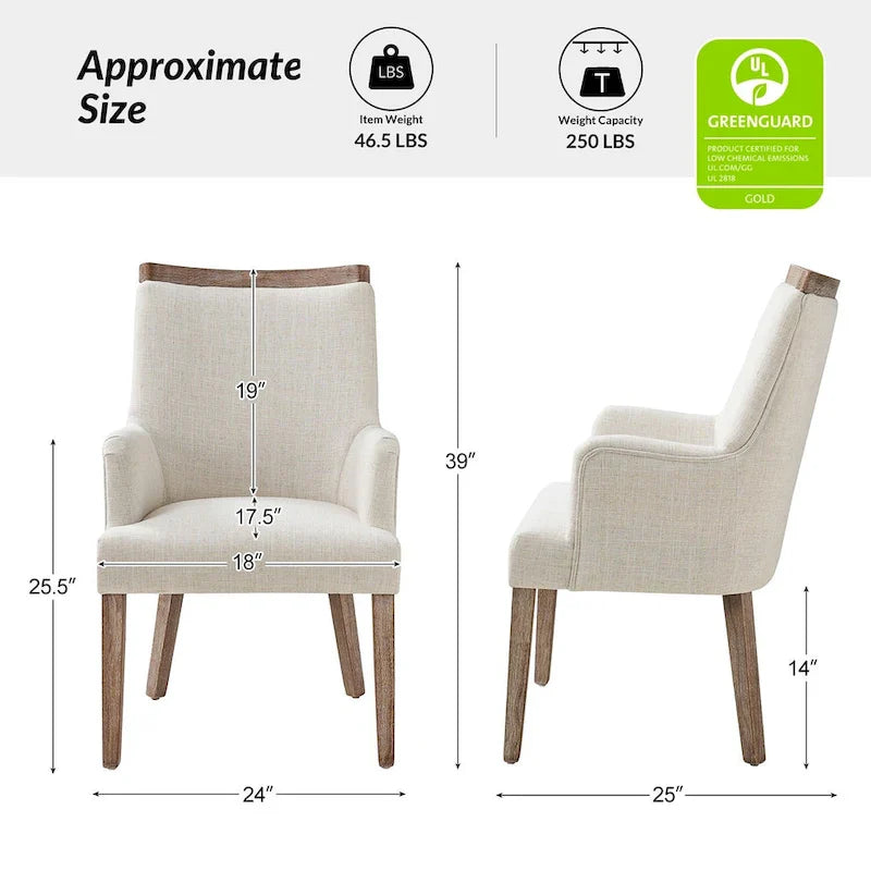 Set of 6 Albert Farmhouse Upholstered Solid Wood Dining Chairs by HULALA HOME 21