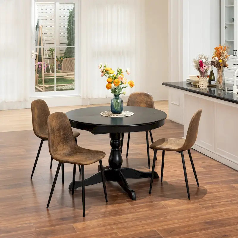 HomyLin Set of 4 Suede Dining Chairs with Black Metal Legs - Stylish Side Accent Chairs 14