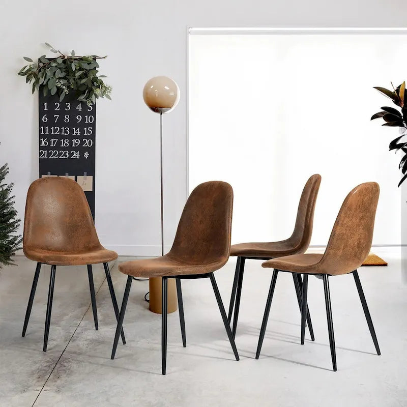 HomyLin Set of 4 Suede Dining Chairs with Black Metal Legs - Stylish Side Accent Chairs 2