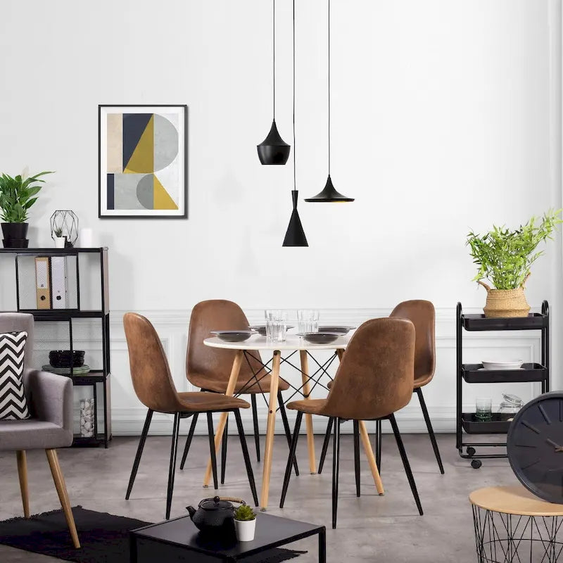 HomyLin Set of 4 Suede Dining Chairs with Black Metal Legs - Stylish Side Accent Chairs 3