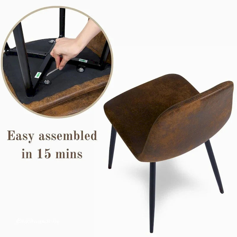 HomyLin Set of 4 Suede Dining Chairs with Black Metal Legs - Stylish Side Accent Chairs 8