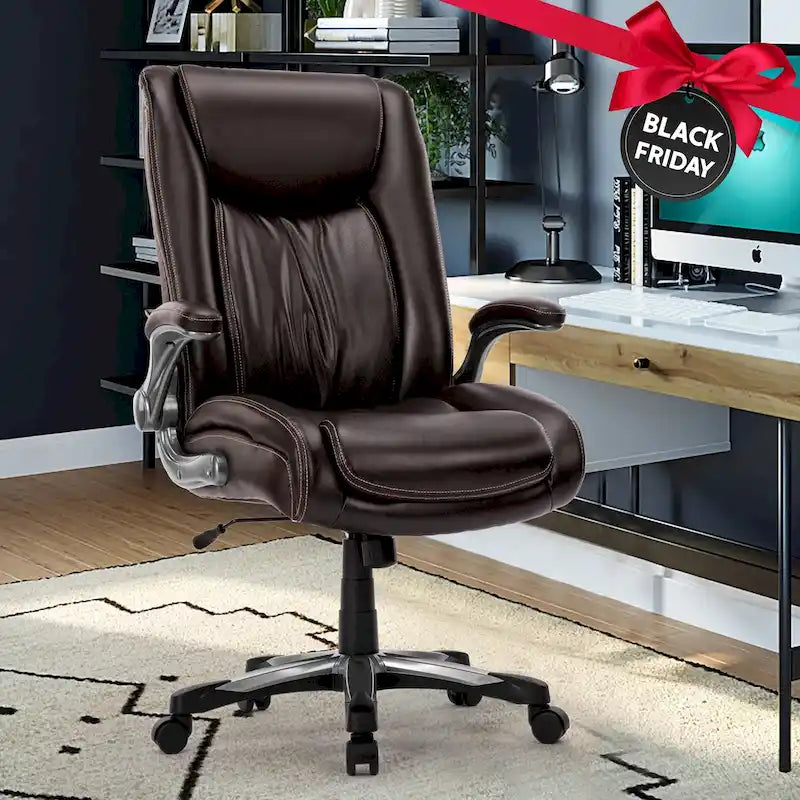 Extra-Wide Heavy-Duty High Back Executive Office Chair with Flip-Up Arms and Thick Seat – Supports Up to 400 lbs for Home Office Use 37