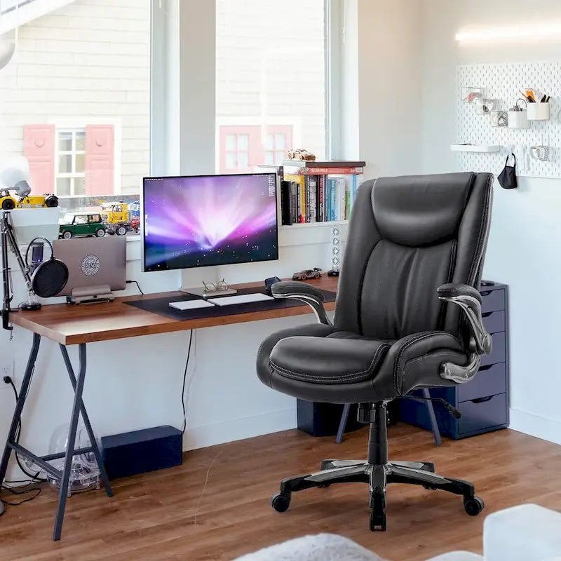 Extra-Wide Heavy-Duty High Back Executive Office Chair with Flip-Up Arms and Thick Seat – Supports Up to 400 lbs for Home Office Use 2