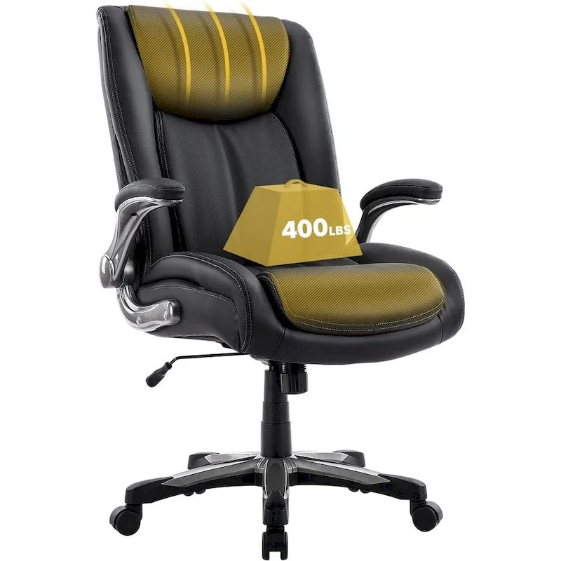 Extra-Wide Heavy-Duty High Back Executive Office Chair with Flip-Up Arms and Thick Seat – Supports Up to 400 lbs for Home Office Use 5
