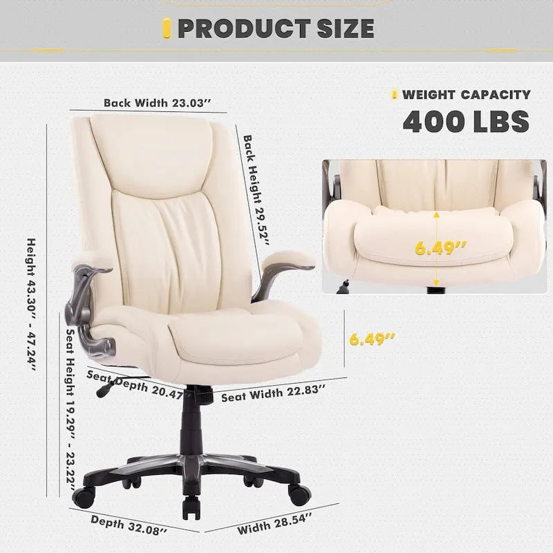 Extra-Wide Heavy-Duty High Back Executive Office Chair with Flip-Up Arms and Thick Seat – Supports Up to 400 lbs for Home Office Use 14