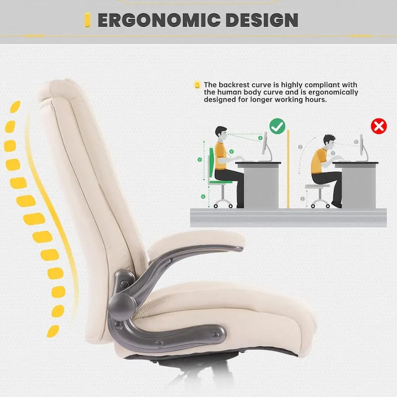 Extra-Wide Heavy-Duty High Back Executive Office Chair with Flip-Up Arms and Thick Seat – Supports Up to 400 lbs for Home Office Use 19