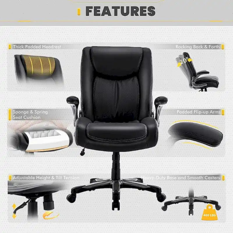 Ergonomic Office Chair with High Back Flip Up Armrests and Rolling Base 22