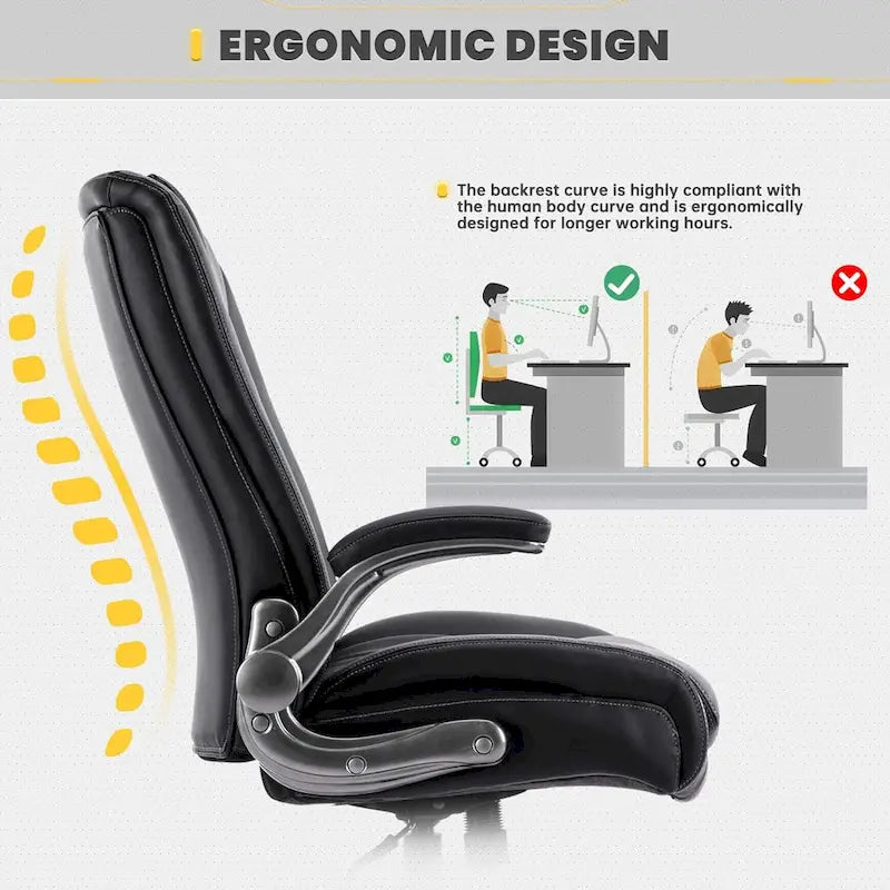Extra-Wide Heavy-Duty High Back Executive Office Chair with Flip-Up Arms and Thick Seat – Supports Up to 400 lbs for Home Office Use 26
