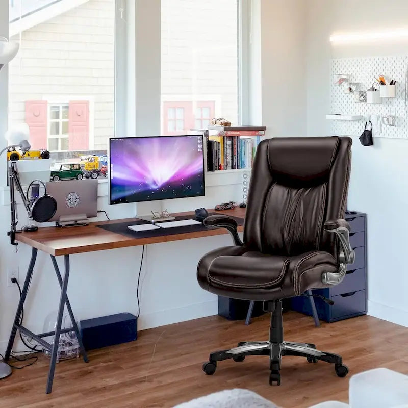 Extra-Wide Heavy-Duty High Back Executive Office Chair with Flip-Up Arms and Thick Seat – Supports Up to 400 lbs for Home Office Use 29