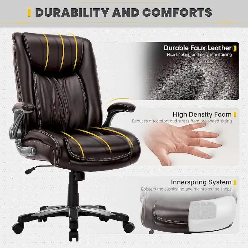Extra-Wide Heavy-Duty High Back Executive Office Chair with Flip-Up Arms and Thick Seat – Supports Up to 400 lbs for Home Office Use 31