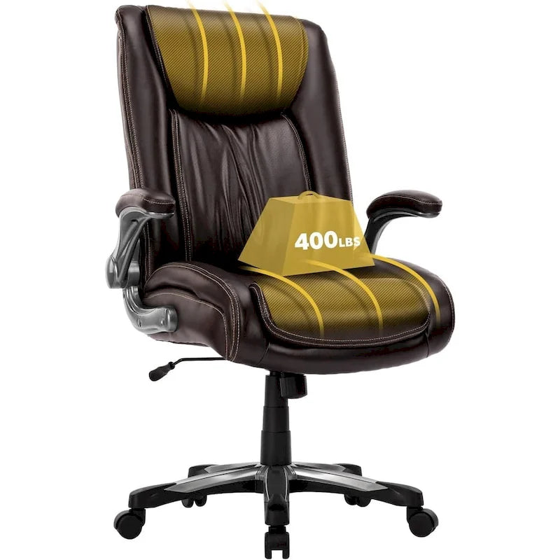 Extra-Wide Heavy-Duty High Back Executive Office Chair with Flip-Up Arms and Thick Seat – Supports Up to 400 lbs for Home Office Use 36