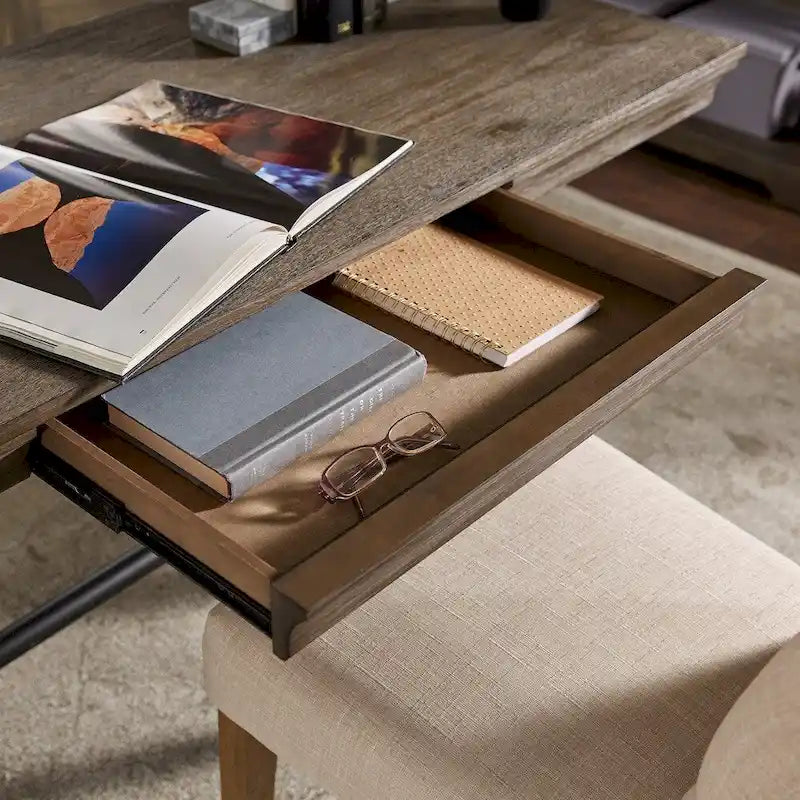 iNSPIRE Q Artisan Gannon 1-Drawer Writing Desk with Wire Brushed Oak Finish 2