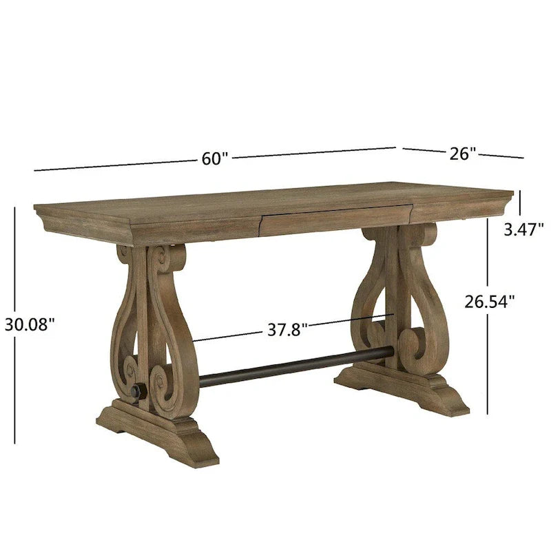 iNSPIRE Q Artisan Gannon 1-Drawer Writing Desk with Wire Brushed Oak Finish 9