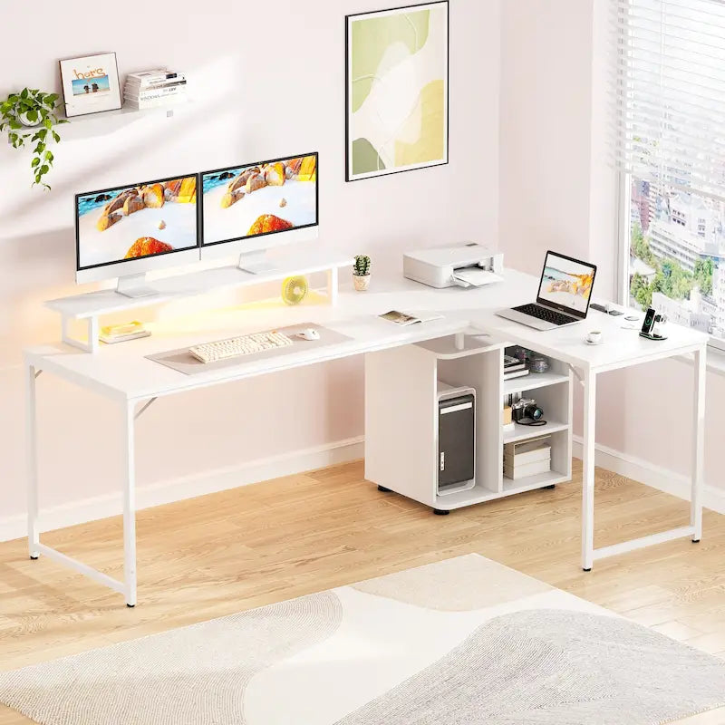 58.3-Inch L-Shaped Gaming Desk with Storage Cube, USB Ports, and LED Lighting - Office Computer Table 14