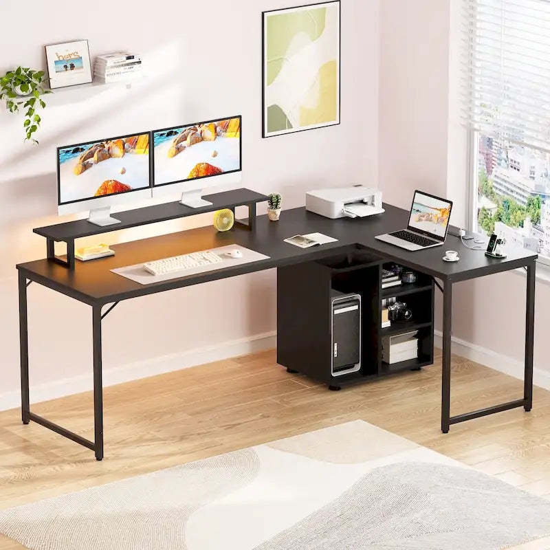 58.3-Inch L-Shaped Gaming Desk with Storage Cube, USB Ports, and LED Lighting - Office Computer Table 15
