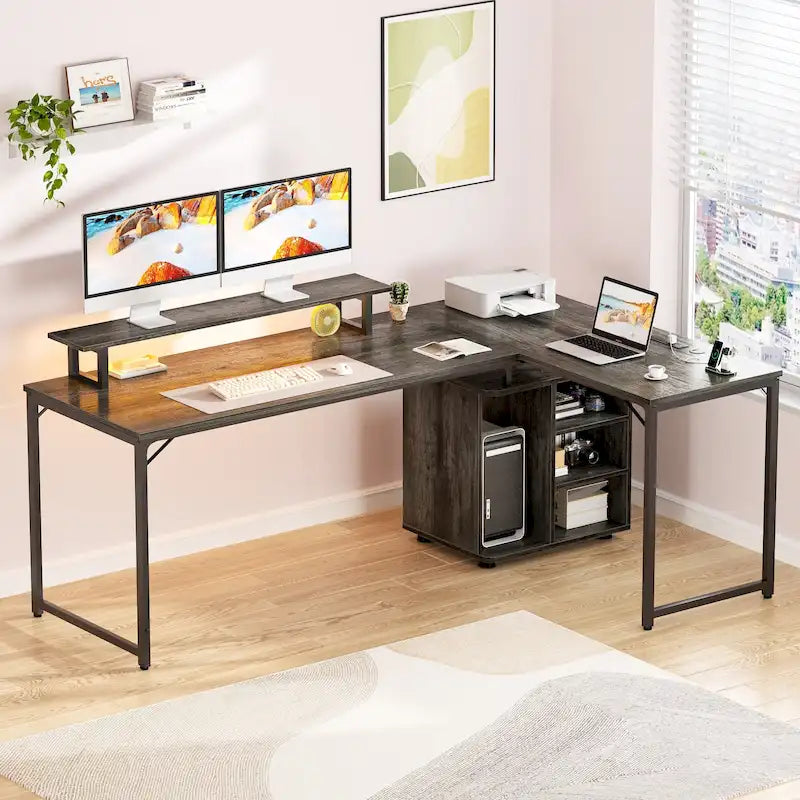 58.3-Inch L-Shaped Gaming Desk with Storage Cube, USB Ports, and LED Lighting - Office Computer Table 16