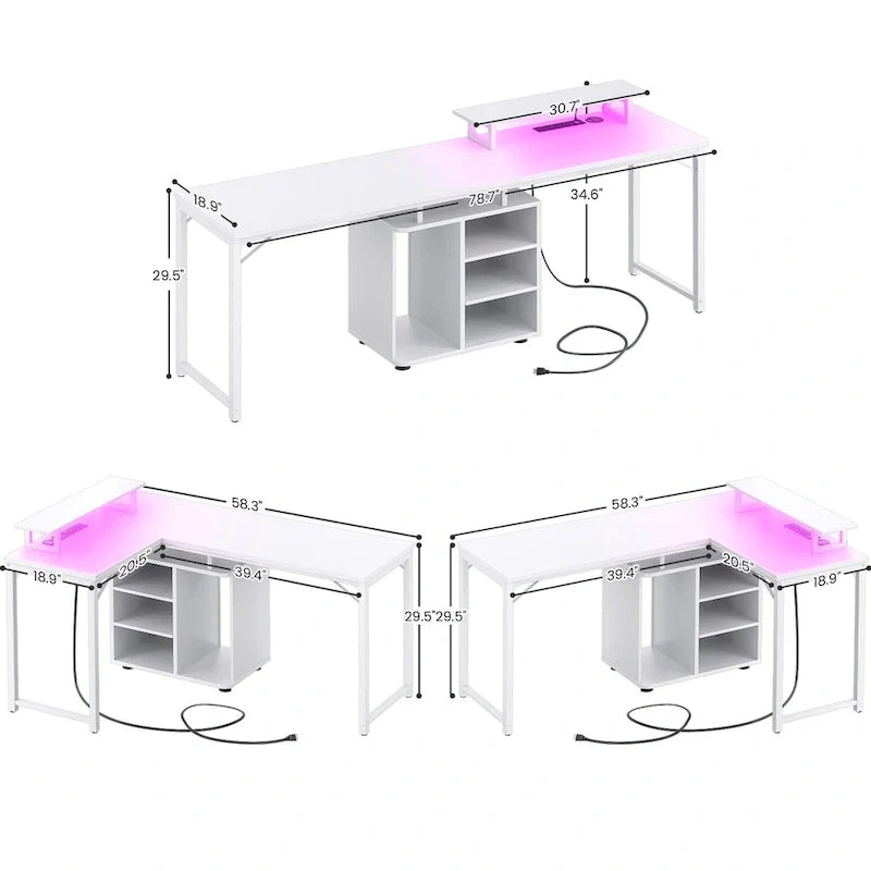 58.3-Inch L-Shaped Gaming Desk with Storage Cube, USB Ports, and LED Lighting - Office Computer Table 5